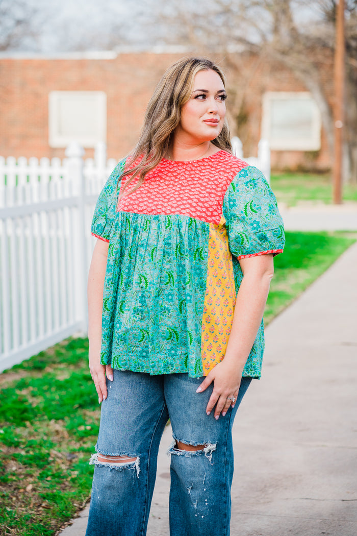 Layerz Mixed Print Short Sleeve Top