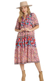 Mixed Floral Print Tiered Dress