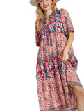 Mixed Floral Print Tiered Dress