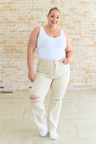 Selena High Rise Distressed 90's Straight Jeans, Bone