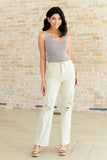 Selena High Rise Distressed 90's Straight Jeans, Bone