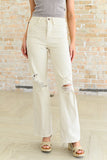 Selena High Rise Distressed 90's Straight Jeans, Bone