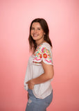 Embroidered Shimmer Butterfly Sleeve Top, White