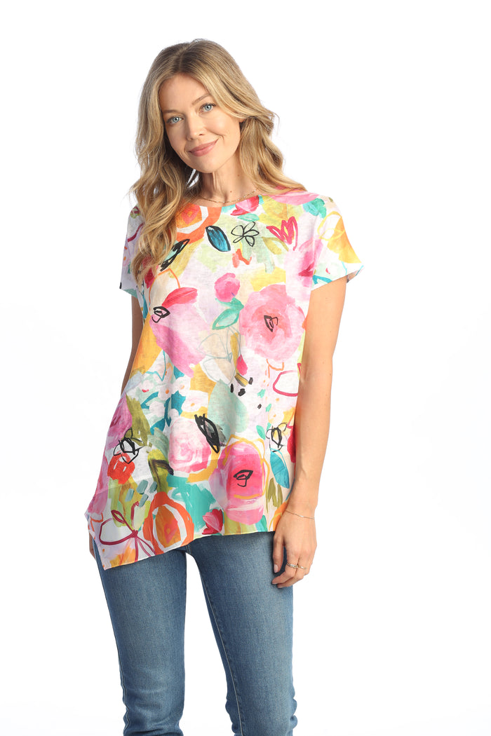 Jess & Jane Light Knit Tunic Top with Chiffon Asymmetric Trim