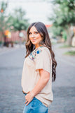 Cactus Embroidered Top, Cream