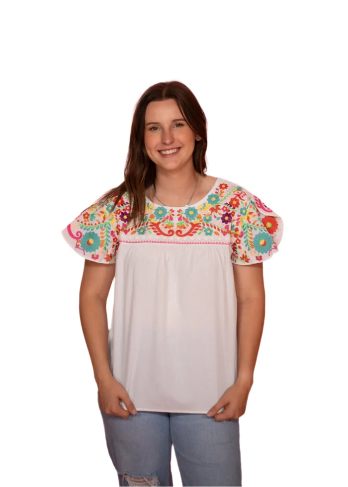 Layerz Butterfly Sleeve Embroidered top