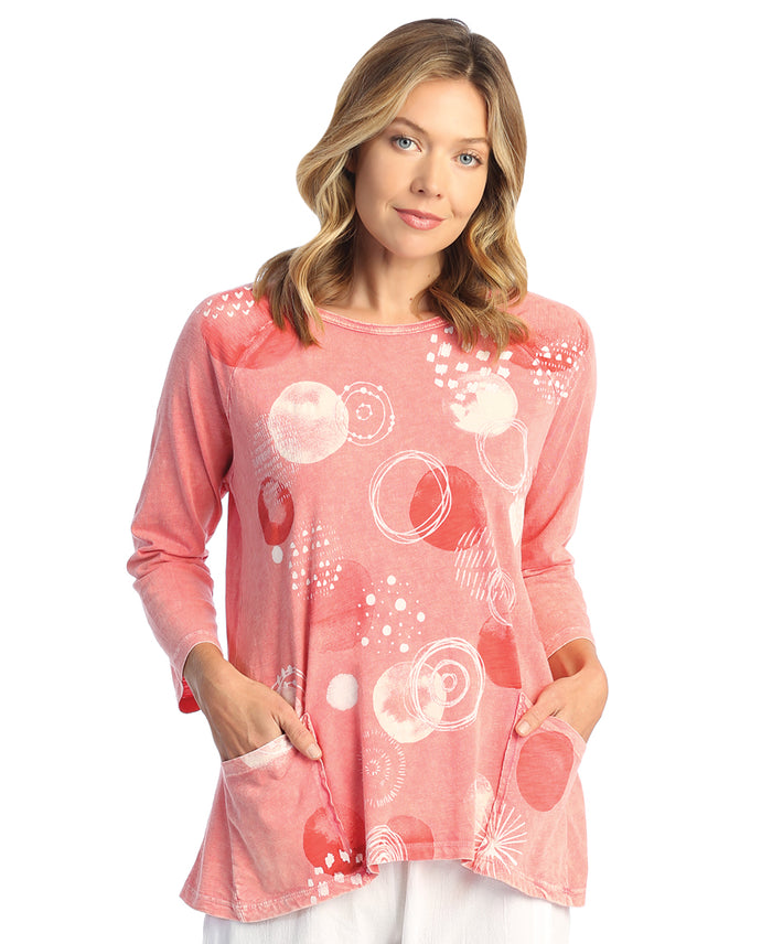 Magic Dots Mineral Washed Patch Pocket Cotton Top, Coral