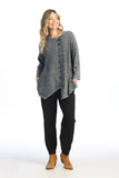 Wavy Contrast Faux Wrap Mineral Washed Cotton Tunic, Charcoal