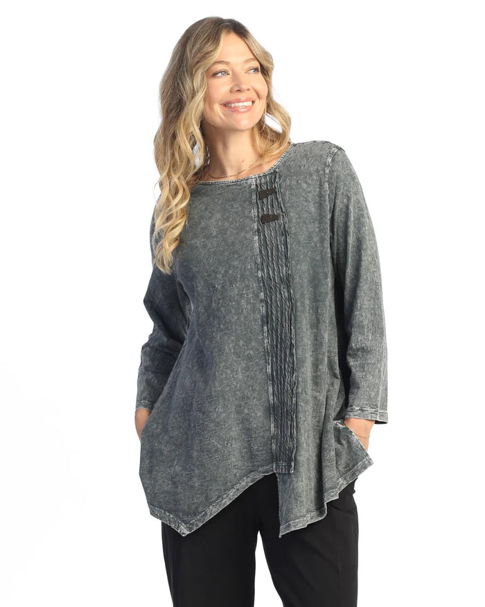 Jess & Jane Wavy Contrast Faux Wrap Mineral Washed Cotton Tunic