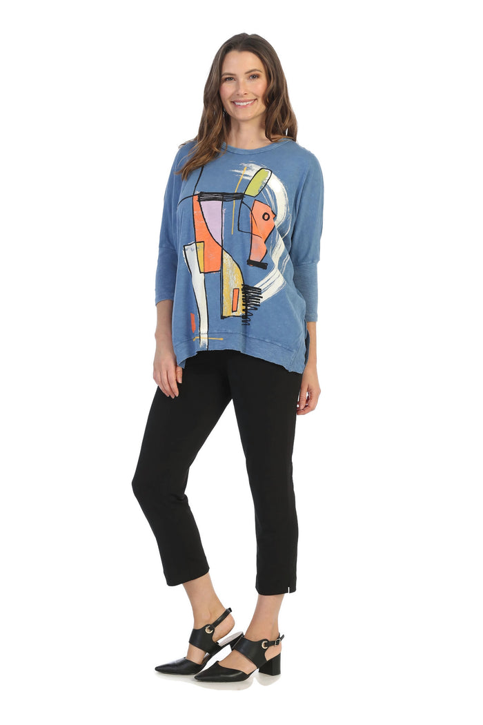 Jess & Jane Modern Art Mineral Washed Cotton Dolman Sleeve Top