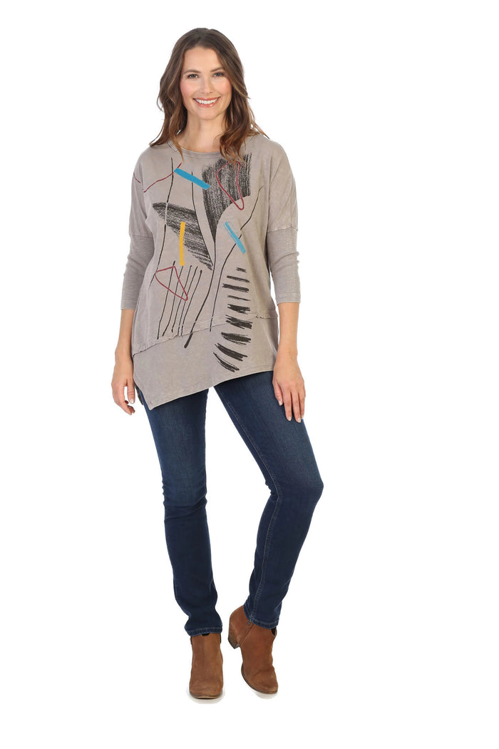 Jess & Jane Strings Mineral Washed Cotton Dolman Sleeve Top