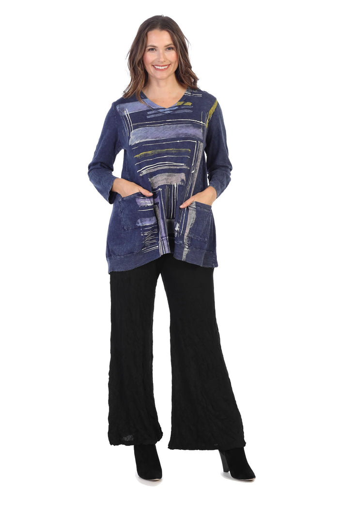 Jess & Jane Linear Mineral Washed Patch Pocket Cotton Tunic