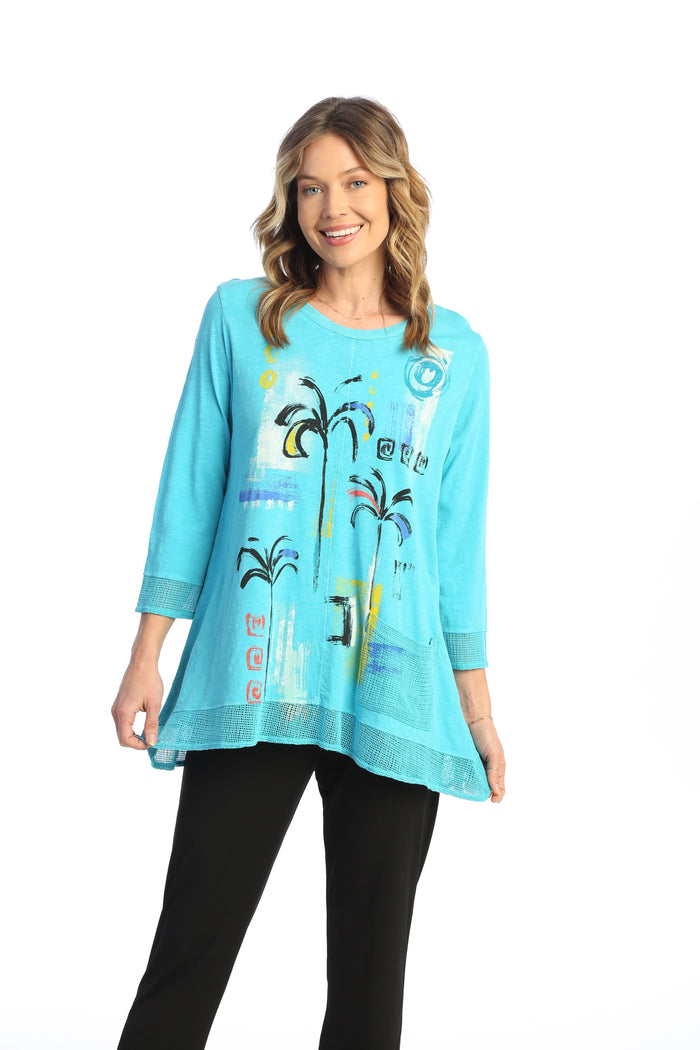 Jess & Jane Mineral Washed Mesh Contrast Cotton Top