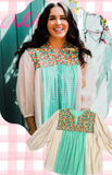 Layerz FLORAL embroidered and gingham top