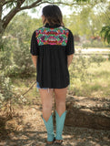 Layerz Embroidered V-Neck Top, Black