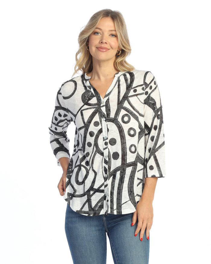 Cay Split Neck Button Front Top