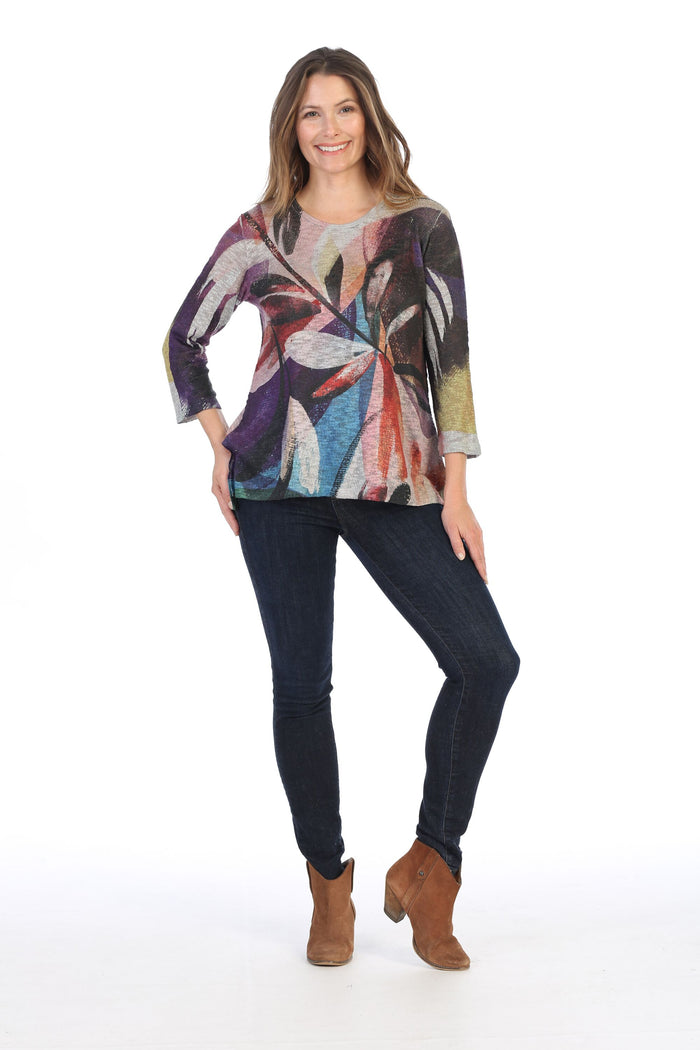 Jess & Jane Sweater Knit High Low Slit Side Top