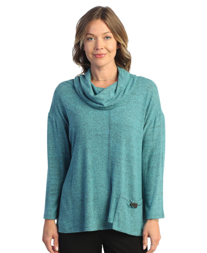 Jess & Jane  Brushed Knit Pocket & Cowl Neck Top