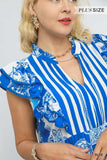 Mixed Print Two Tone Maxi Dress, Blue