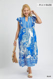Mixed Print Two Tone Maxi Dress, Blue