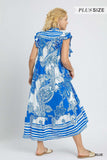 Mixed Print Two Tone Maxi Dress, Blue