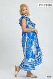 Mixed Print Two Tone Maxi Dress, Blue