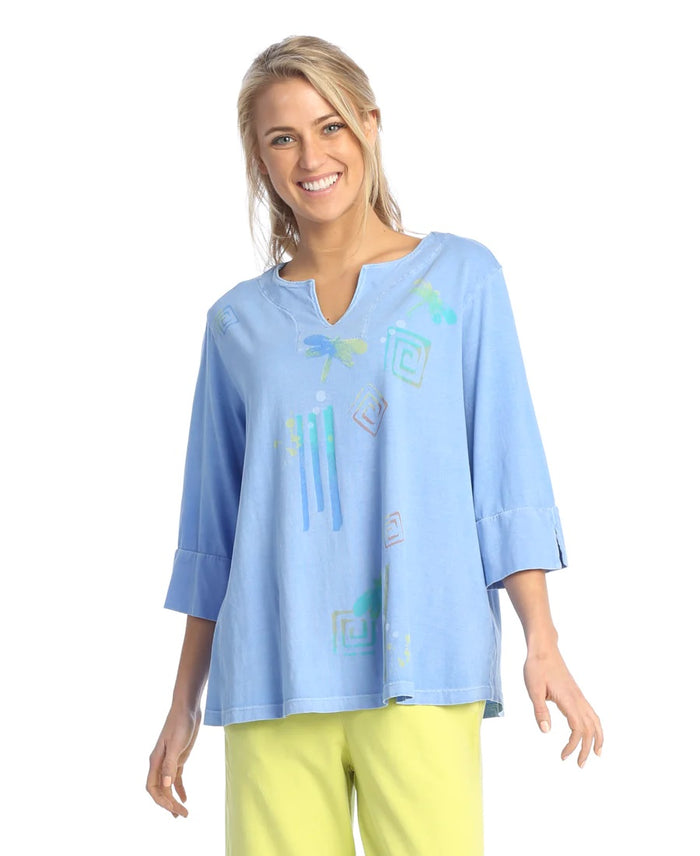 Jess & Jane Sky High Notch Neck Cotton Jersey Top