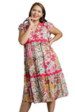 umgee usa Floral Print Ric Rac Midi Dress