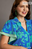 Two Tone Floral Print Tiered Dress, Azure