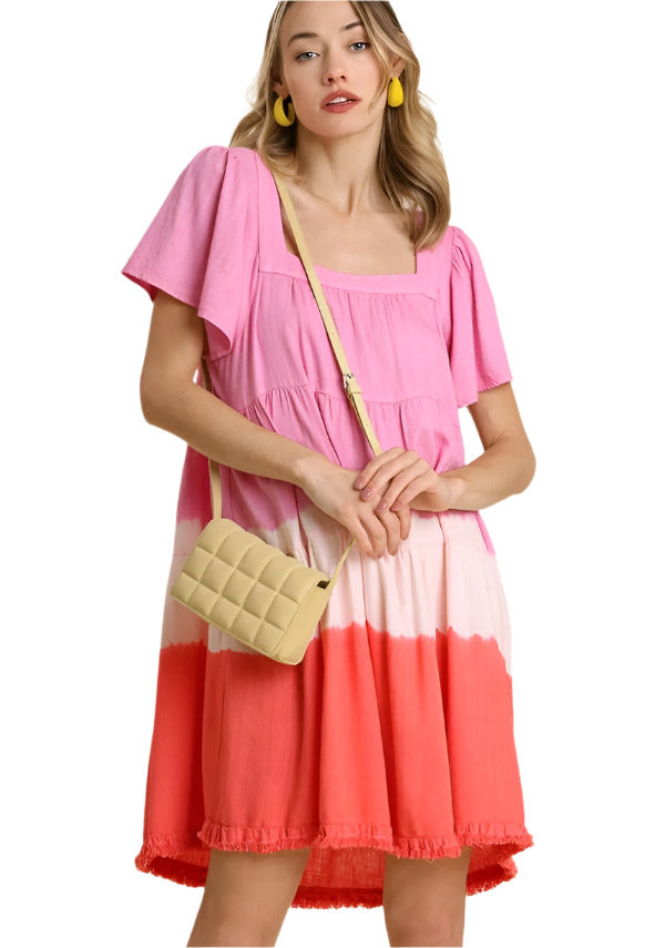 umgee Dip Dye Color Block Dress, Pink