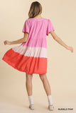 Dip Dye Color Block Dress, Pink