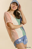 Color Block Cotton Gauze Top, Denim