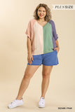 Color Block Cotton Gauze Top, Denim