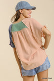 Color Block Cotton Gauze Top, Denim