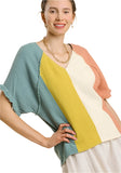 Umgee Color Block Cotton Gauze Short Sleeve top