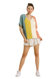 Color Block Cotton Gauze Top, Mint & Peach