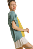 Color Block Cotton Gauze Top, Mint & Peach