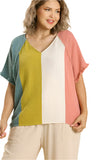 Color Block Cotton Gauze Top, Mint & Peach