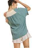 Color Block Cotton Gauze Top, Mint & Peach