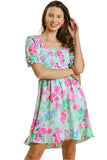 Ruffle & Smocked Floral Dress, Emerald
