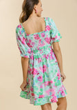 Ruffle & Smocked Floral Dress, Emerald