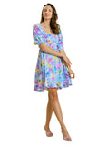 Ruffle & Smocked Floral Dress, Sky