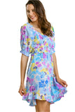 Ruffle & Smocked Floral Dress, Sky