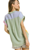 Color Block Gauze Top, Mango & Sky