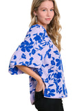 Floral Graphic Print Blouse, Lavender