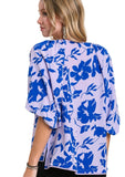 Floral Graphic Print Blouse, Lavender