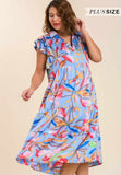 Leaf Print Tiered Midi Dress