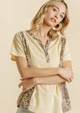 umgee Leopard Trim waffle knit Top