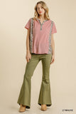 Leopard Trim Waffle Knit Top, Mauve