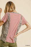 Leopard Trim Waffle Knit Top, Mauve